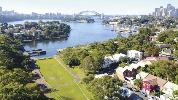 Sydney harbour aerial view with bridge