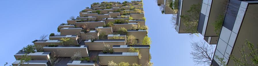  view of residential buildings with vertical gardens